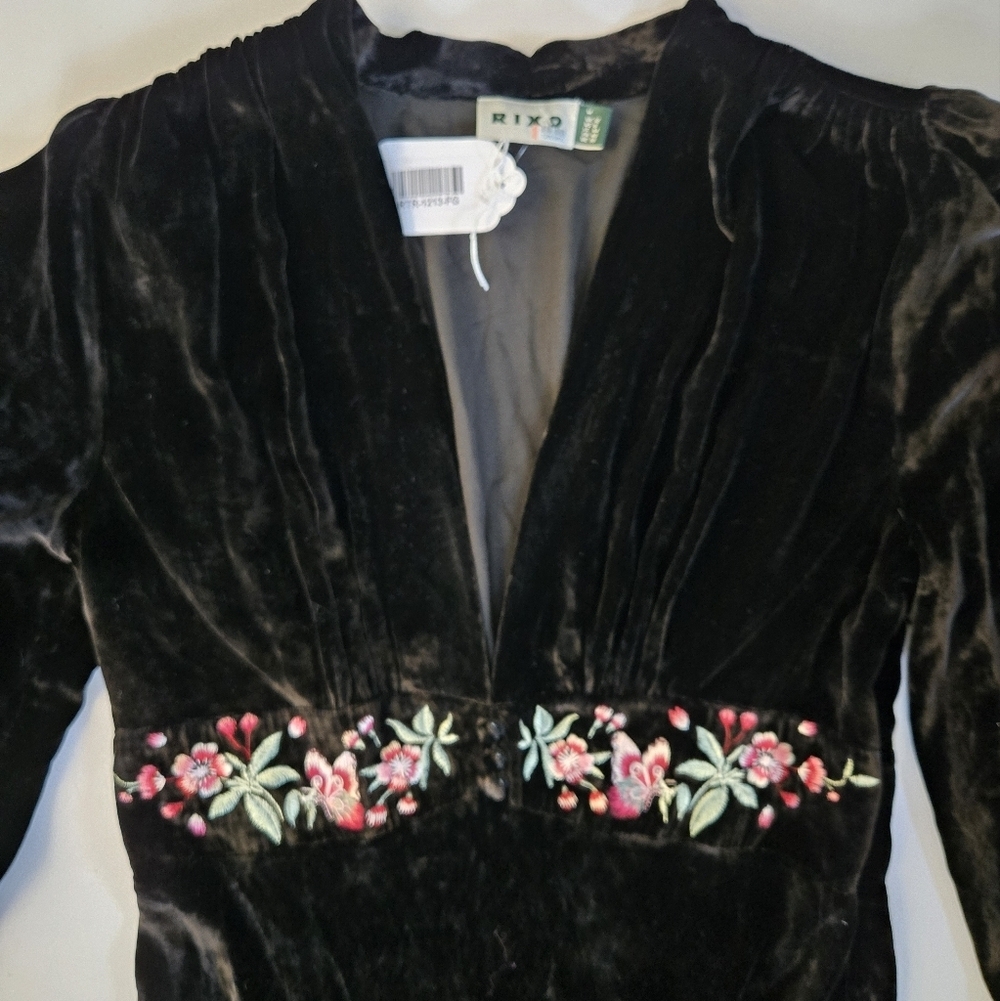 Rixo Emory Embroidered Silk-Velvet Gown black with floral/butterflys NWT sz 8 - Picture 6 of 15